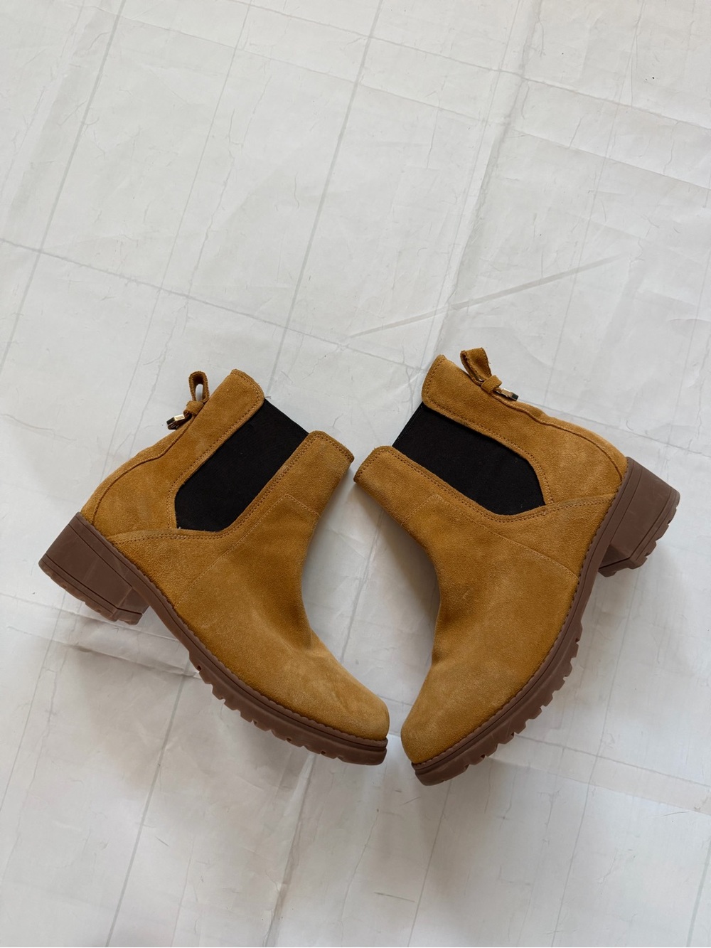 Cole Haan Camea Camel Suede Chelsea Booties